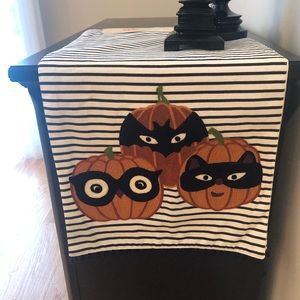 3 Masked Pumpkins Table Runner and kitchen towels